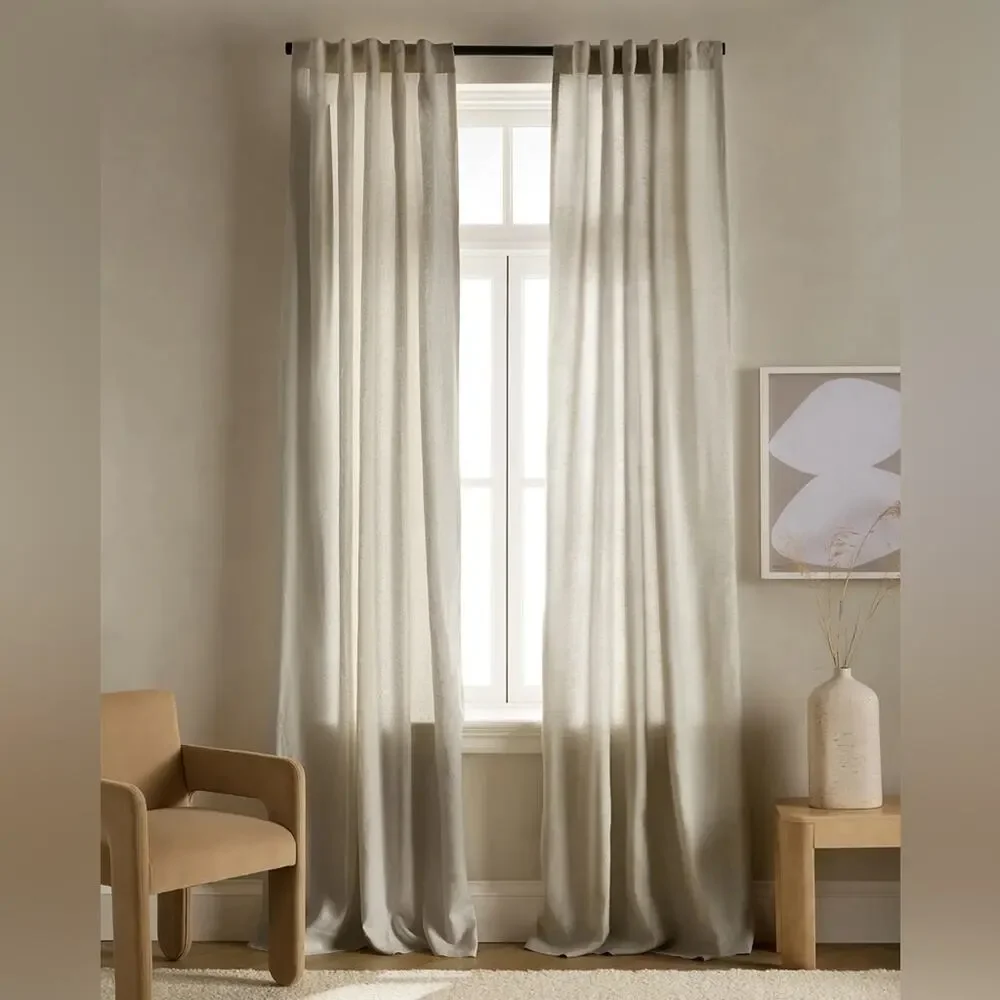Quince European Linen Curtain Panel Light Filtering Sage Green Size 96 x 108